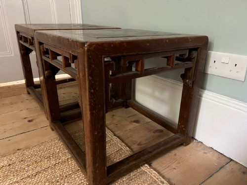 Pair 19th Century Chinese Hardwood Side, Bedside or Lamp Tables