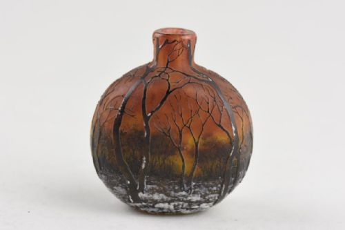 daum winter landscape miniature vase - CATEGORY: ANTIQUE GLASS - DATED 1900