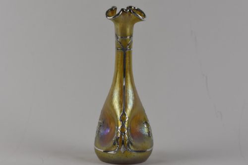 ART NOUVEAU LOETZ SILVER OVERLAY PAPILLON GLASS VASE WITH DIMPLED BODY - ADDITIONAL PHOTO 1