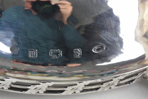 A E JONES ARTS AND CRAFTS HAMMERED 2 HANDLED SILVER DISH WITH CABOCHONS - ADDITIONAL PHOTO 2