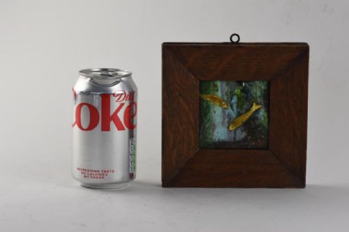 ENGLISH ARTS AND CRAFTS ENAMEL ON COPPER PLAQUE SHOWING 2 FISH IN AN UNDERWATER SCENE - ADDITIONAL PHOTO 2
