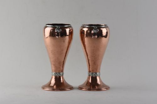 a pair of english arts and crafts copper and silver mounted vases by a e jones - CATEGORY: ANTIQUE METAL - DATED 1900
