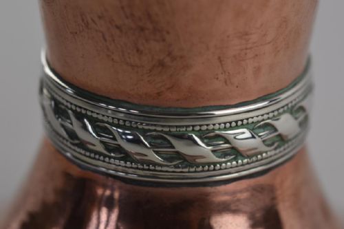 A PAIR OF ENGLISH ARTS AND CRAFTS COPPER AND SILVER MOUNTED VASES BY A E JONES - ADDITIONAL PHOTO 3
