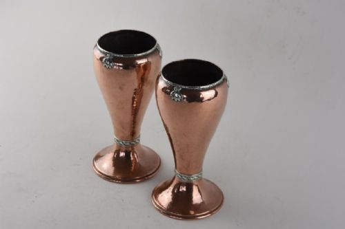 A PAIR OF ENGLISH ARTS AND CRAFTS COPPER AND SILVER MOUNTED VASES BY A E JONES - ADDITIONAL PHOTO 6