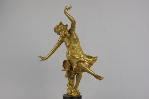 ART NOUVEAU GILT BRONZE FIGURE OF A DANCING MAIDEN BY CHARLOTTE MONGINOT - ADDITIONAL PHOTO 1