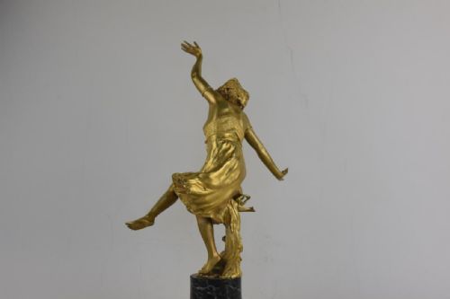 ART NOUVEAU GILT BRONZE FIGURE OF A DANCING MAIDEN BY CHARLOTTE MONGINOT - ADDITIONAL PHOTO 3