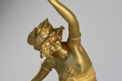 ART NOUVEAU GILT BRONZE FIGURE OF A DANCING MAIDEN BY CHARLOTTE MONGINOT - ADDITIONAL PHOTO 5