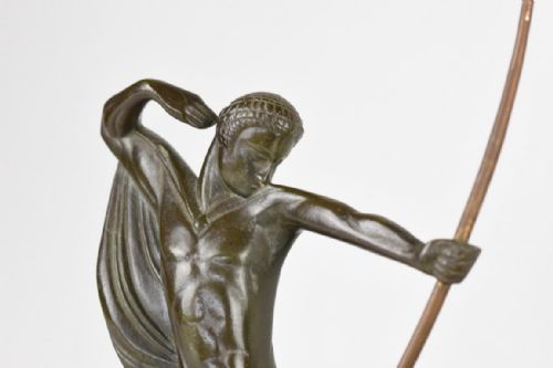 ART DECO BRONZE FIGURE OF A HUNTER AND STAG MICHEL DECOUX - ADDITIONAL PHOTO 2
