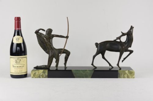 ART DECO BRONZE FIGURE OF A HUNTER AND STAG MICHEL DECOUX - ADDITIONAL PHOTO 5