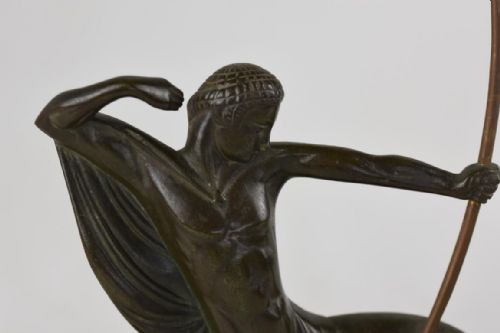 ART DECO BRONZE FIGURE OF A HUNTER AND STAG MICHEL DECOUX - ADDITIONAL PHOTO 6