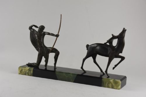 ART DECO BRONZE FIGURE OF A HUNTER AND STAG MICHEL DECOUX - ADDITIONAL PHOTO 7