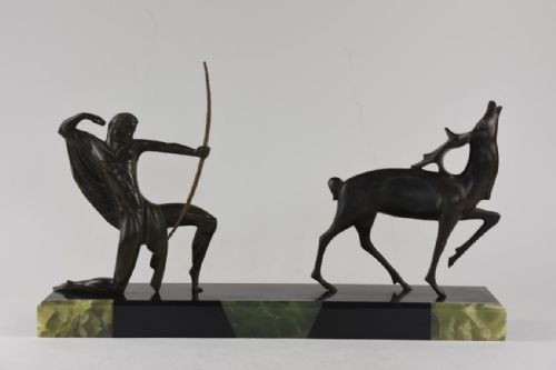 ART DECO BRONZE FIGURE OF A HUNTER AND STAG MICHEL DECOUX - ADDITIONAL PHOTO 8