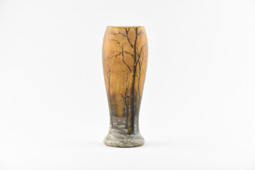 daum a beautiful winter landscape vase arbres en paysage enneig - CATEGORY: ANTIQUE GLASS - DATED 1900