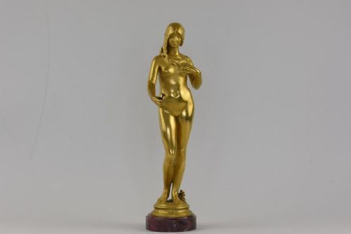art nouveau gilt bronze figure la jeunesse an allegory of youth antonin carles - CATEGORY: ANTIQUE SCULPTURES - DATED 1900