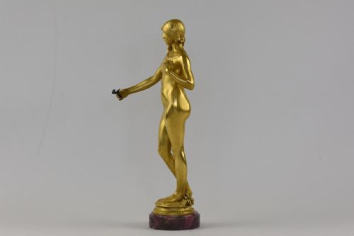 ART NOUVEAU GILT BRONZE FIGURE LA JEUNESSE AN ALLEGORY OF YOUTH ANTONIN CARLES - ADDITIONAL PHOTO 3