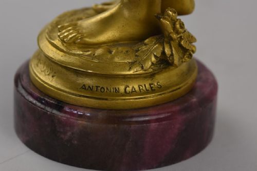 ART NOUVEAU GILT BRONZE FIGURE LA JEUNESSE AN ALLEGORY OF YOUTH ANTONIN CARLES - ADDITIONAL PHOTO 5