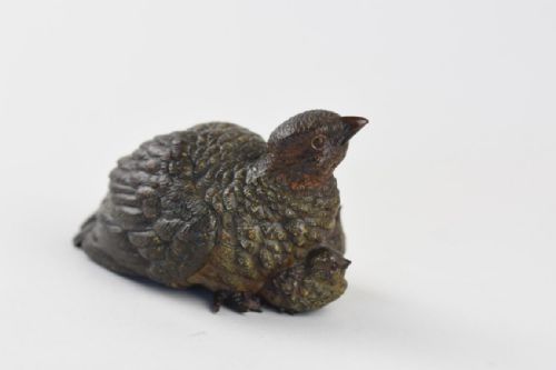 COLD PAINTED VIENNA BRONZE FIGURE OF A PARTRIDGE AND 3 CHICKS - ADDITIONAL PHOTO 1