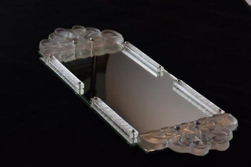 ART DECO MIRRORED TRAY WITH GLASS BORDERS AND HANDLES - ADDITIONAL PHOTO 1