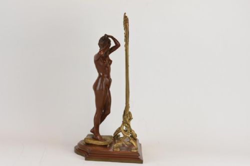 ART NOUVEAU BRONZE FIGURE BY EMILE PINEDO WOMAN WITH MIRROR - ADDITIONAL PHOTO 2