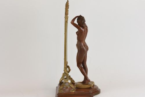 ART NOUVEAU BRONZE FIGURE BY EMILE PINEDO WOMAN WITH MIRROR - ADDITIONAL PHOTO 4