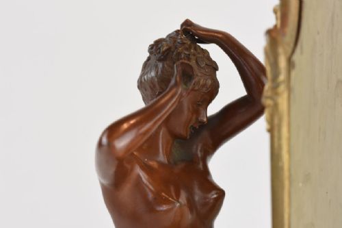 ART NOUVEAU BRONZE FIGURE BY EMILE PINEDO WOMAN WITH MIRROR - ADDITIONAL PHOTO 5