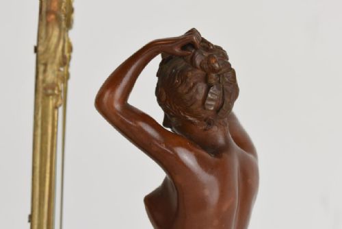ART NOUVEAU BRONZE FIGURE BY EMILE PINEDO WOMAN WITH MIRROR - ADDITIONAL PHOTO 6
