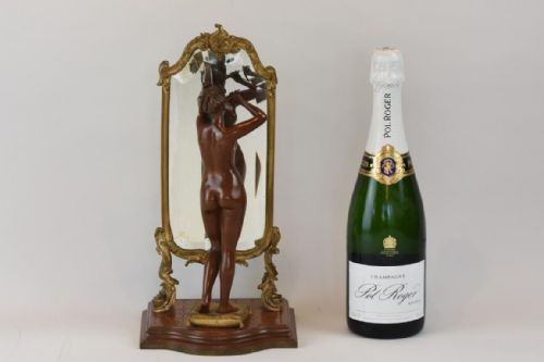 ART NOUVEAU BRONZE FIGURE BY EMILE PINEDO WOMAN WITH MIRROR - ADDITIONAL PHOTO 10