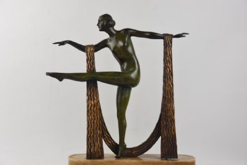 large art deco bronze figure of a standing female nude dancer - CATEGORY: ANTIQUE SCULPTURES - DATED 1920