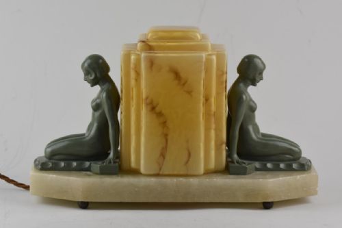 art deco lamp with 2 female figures - CATEGORY: ANTIQUE LIGHTING - DATED 1930