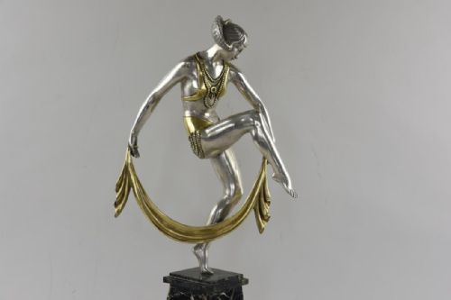 ART DECO BRONZE FIGURE DANSEUSE A L'ECHARPE BY RAYMONDE GUERBE - ADDITIONAL PHOTO 1
