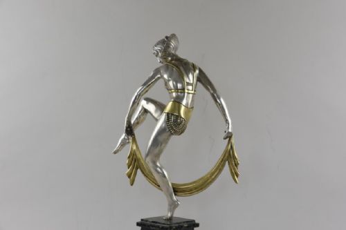ART DECO BRONZE FIGURE DANSEUSE A L'ECHARPE BY RAYMONDE GUERBE - ADDITIONAL PHOTO 5
