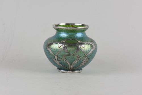 art nouveau loetz papillon vase with silver overlay - CATEGORY: ANTIQUE VASES - DATED 1910