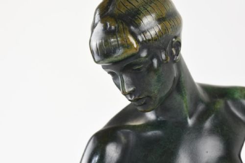 ART DECO BRONZE FIGURE FEMME A LA PANTHERE ALBERT PONCIN - ADDITIONAL PHOTO 5