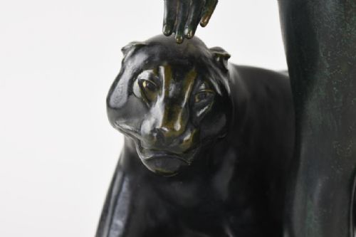 ART DECO BRONZE FIGURE FEMME A LA PANTHERE ALBERT PONCIN - ADDITIONAL PHOTO 6