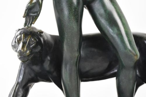 ART DECO BRONZE FIGURE FEMME A LA PANTHERE ALBERT PONCIN - ADDITIONAL PHOTO 7
