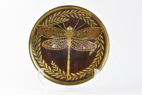 art nouveau dragonfly shallow dish decorated with brass inlay and mother of pearl by erhard and sohne - CATEGORY: ANTIQUE MISCELLANEOUS - DATED 1910