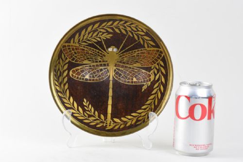 ART NOUVEAU DRAGONFLY SHALLOW DISH DECORATED WITH BRASS INLAY AND MOTHER OF PEARL BY ERHARD AND SOHNE - ADDITIONAL PHOTO 4