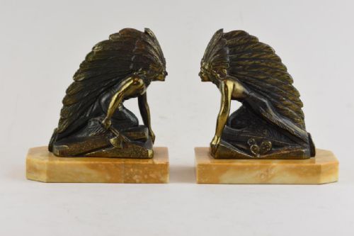 art deco bookends with figures of native americans - CATEGORY: ANTIQUE MISCELLANEOUS - DATED 1920
