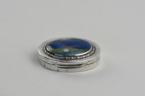 liberty arts and crafts silver pill box with an enamelled scene - CATEGORY: ANTIQUE SILVER - DATED 1920