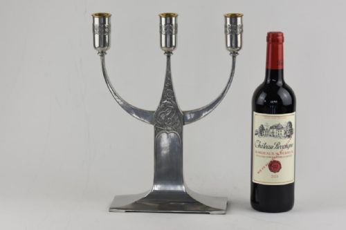 WMF POLISHED PEWTER ART NOUVEAU 3 BRANCH CANDELABRA - ADDITIONAL PHOTO 1