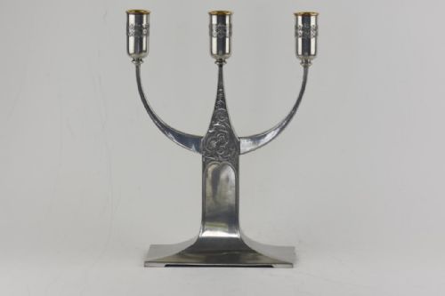 WMF POLISHED PEWTER ART NOUVEAU 3 BRANCH CANDELABRA - ADDITIONAL PHOTO 2