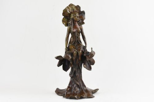 ART NOUVEAU PATINATED BRONZE FIGURE FLORA ALFRED JEAN FORETAY
