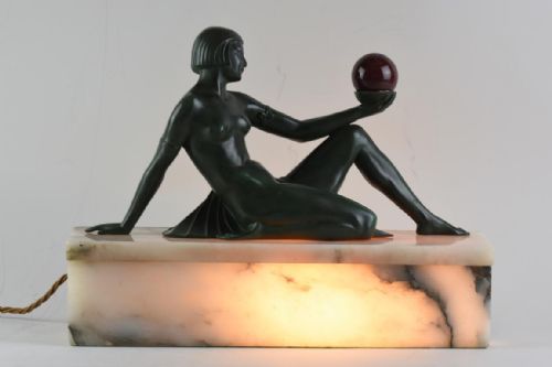 art deco lamp featuring a seated female - CATEGORY: ANTIQUE LIGHTING - DATED 1930