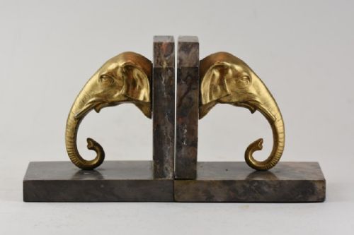 a pair of art deco bookends with elephant heads - CATEGORY: ANTIQUE MISCELLANEOUS - DATED 1920