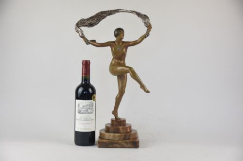ART DECO PATINATED BRONZE FIGURE BY MAURICE GUIRAUD RIVIERE DANSEUSE A LECHARPE - ADDITIONAL PHOTO 1