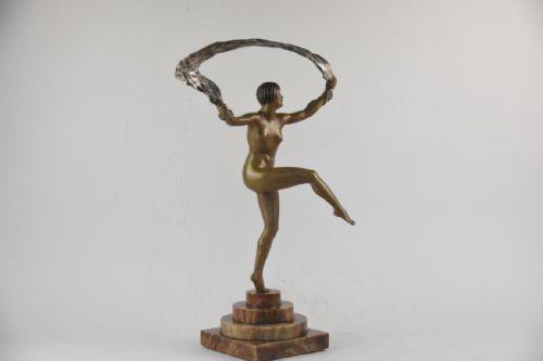ART DECO PATINATED BRONZE FIGURE BY MAURICE GUIRAUD RIVIERE DANSEUSE A LECHARPE - ADDITIONAL PHOTO 2
