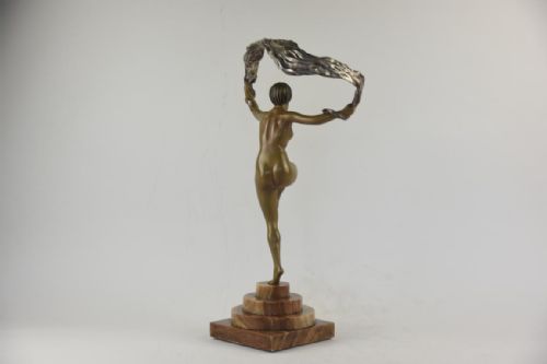 ART DECO PATINATED BRONZE FIGURE BY MAURICE GUIRAUD RIVIERE DANSEUSE A LECHARPE - ADDITIONAL PHOTO 3