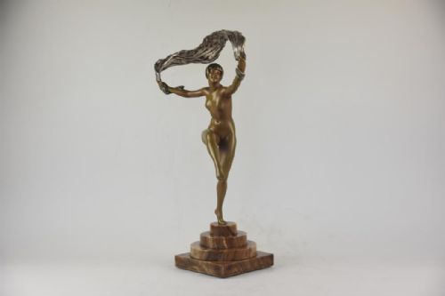 ART DECO PATINATED BRONZE FIGURE BY MAURICE GUIRAUD RIVIERE DANSEUSE A LECHARPE - ADDITIONAL PHOTO 4
