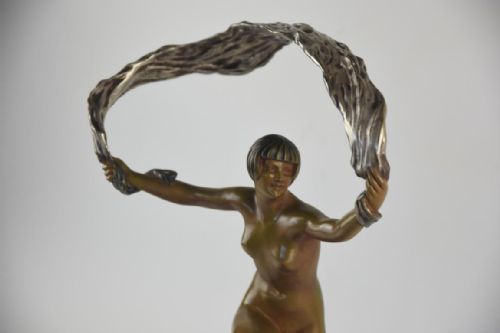 ART DECO PATINATED BRONZE FIGURE BY MAURICE GUIRAUD RIVIERE DANSEUSE A LECHARPE - ADDITIONAL PHOTO 6