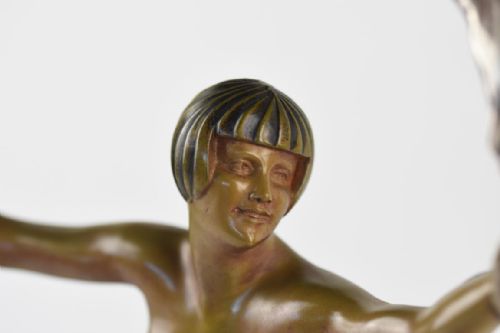 ART DECO PATINATED BRONZE FIGURE BY MAURICE GUIRAUD RIVIERE DANSEUSE A LECHARPE - ADDITIONAL PHOTO 7